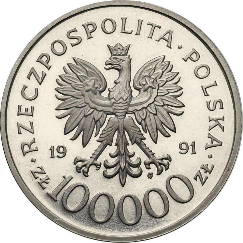 III RP. PRÓBA Nikiel 100.000 złotych 1991 Dobrzański Hubal